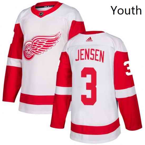 Youth Adidas Detroit Red Wings 3 Nick Jensen Authentic White Away NHL Jersey